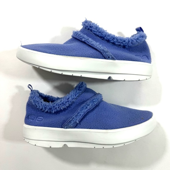 Oofos OOCoozie Soft Low Recovery Shoes  Periwinkle Blue Fleece - Picture 3 of 8